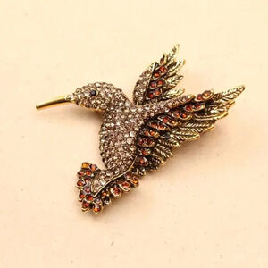 Hummingbird Brown Crystal Pin Brooch